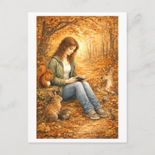 Woodland Reading in Fall/Autumn Postcard