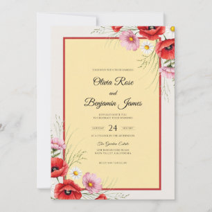 Woodland Red Poppy Yellow Wedding Invitation