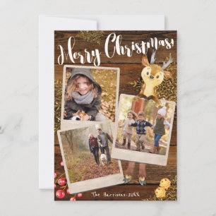Woodland Reindeer   3-Photo Personalised Christmas Holiday Card