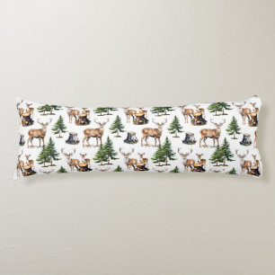 Woodland Reindeer Family Foraging Thru The Forest  Body Cushion