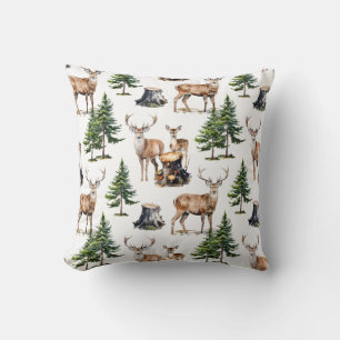 Woodland Reindeer Family Foraging Thru The Forest  Cushion