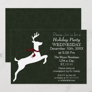 Woodland Reindeer green Holiday party Invitation