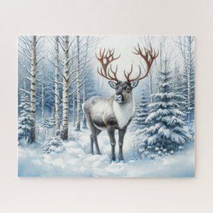 Woodland Reindeer in a Winter Forest Wildlife Jigsaw Puzzle