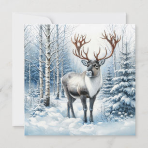 Woodland Reindeer in Winter Forest Wildlife Blank