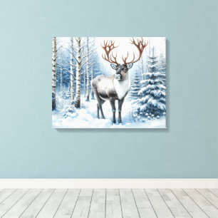 Woodland Reindeer in Winter Forest Wildlife Blank Canvas Print
