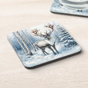Woodland Reindeer in Winter Forest Wildlife Blank Coaster
