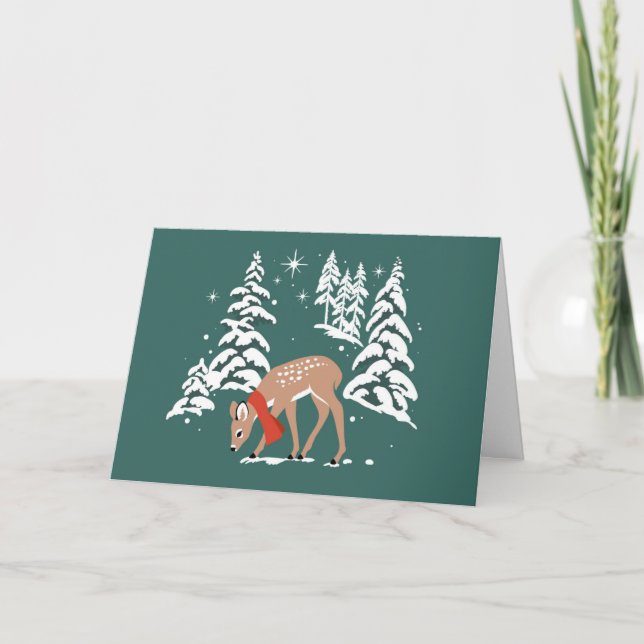 Woodland Reindeer in Winter Holiday Card (Front)