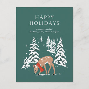 Woodland Reindeer in Winter Holiday Postcard