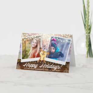 Woodland Reindeer & Lights Two Photo Customisation Holiday Card