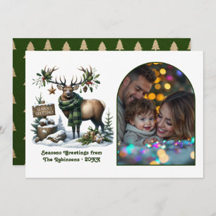 Woodland Reindeer Rustic Forest Christmas Photo Holiday Card