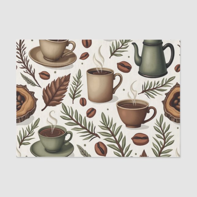 Woodland Roast: Rustic Coffee Gift Wrap Tissue Paper (Front)