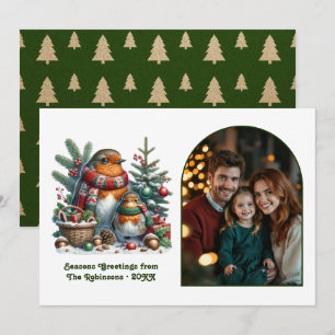 Woodland Robin Family Cosy Forest Christmas Photo Holiday Card