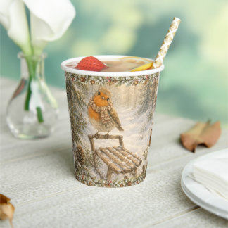 Woodland Robin Winter Birthday Celebration Paper Cups