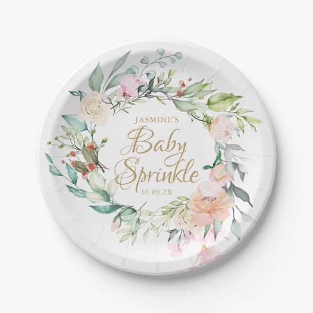 Woodland Rose Couples Baby Sprinkle / Shower Paper Plate (Front)