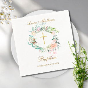 Woodland Rose Floral Garland Baptism Christening Napkin