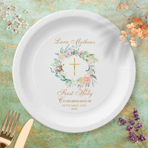 Woodland Rose Garland First Holy Communion Paper Plate