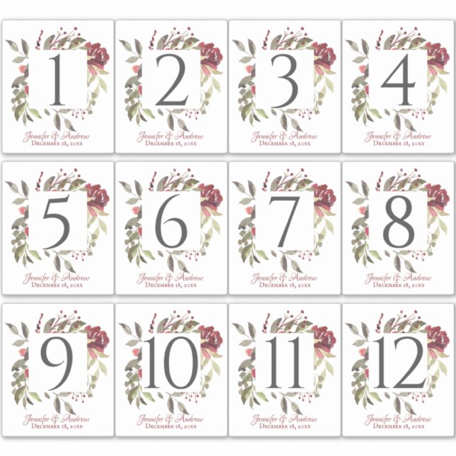 Woodland Rose Table Number Stickers (Front)