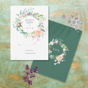 Woodland Roses Greenery Garland Floral RSVP Card