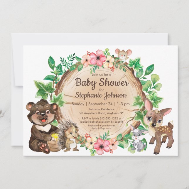Woodland Rustic Animal Gender Neutral Baby Shower  Card (Front)