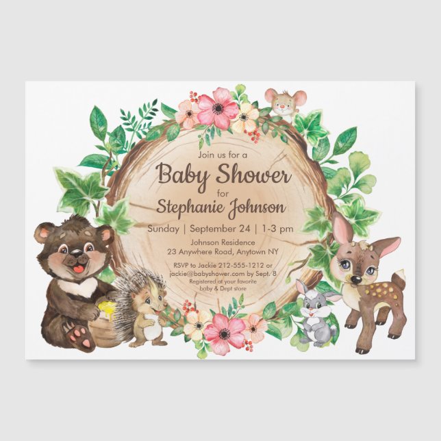 Woodland Rustic Animal Gender Neutral Baby Shower  Magnetic Invitation (Front)