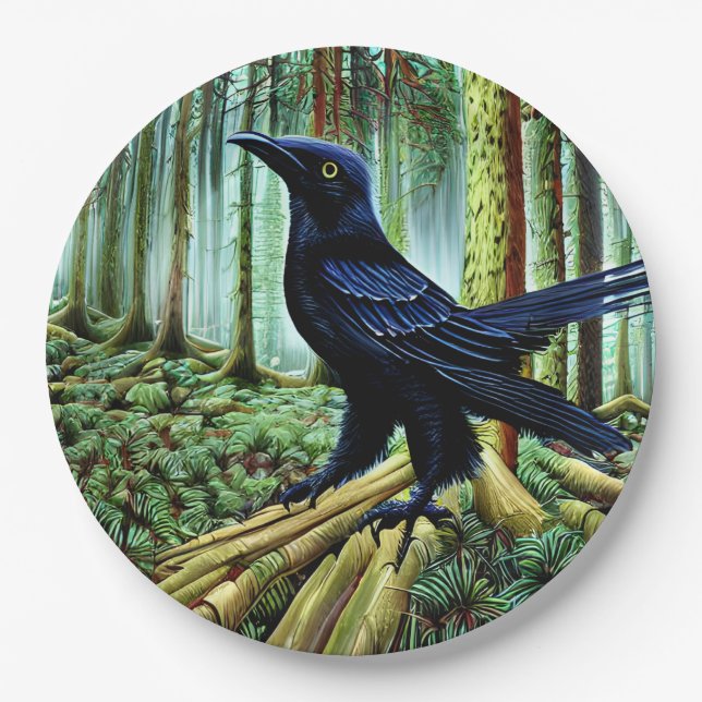 Woodland Rustic Black Raven Paper Plate (Front)