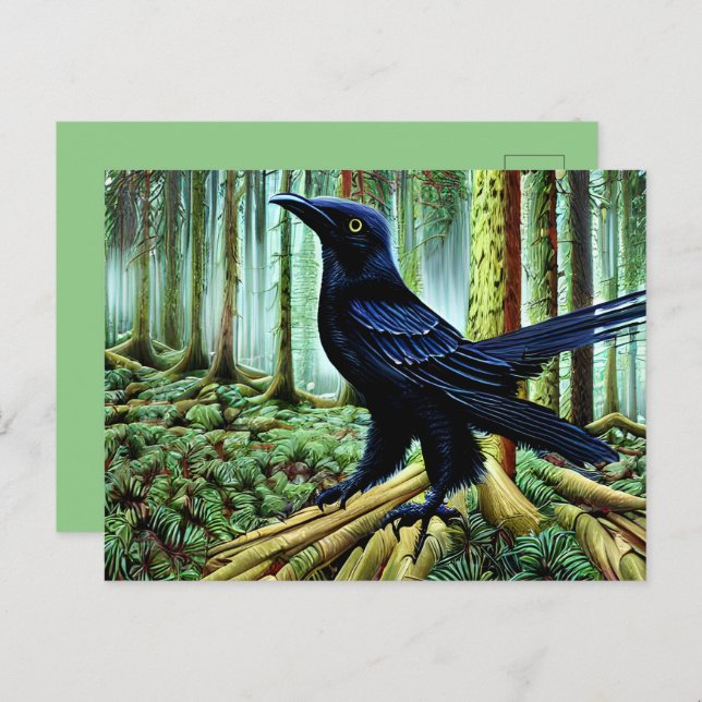 Woodland Rustic Black Raven Postcard (Front/Back)