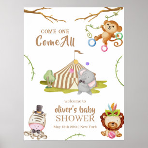 Woodland Safari Animal Circus Baby Shower Welcome  Poster