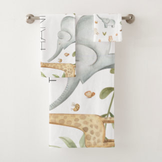 Woodland safari animals personalized towel set