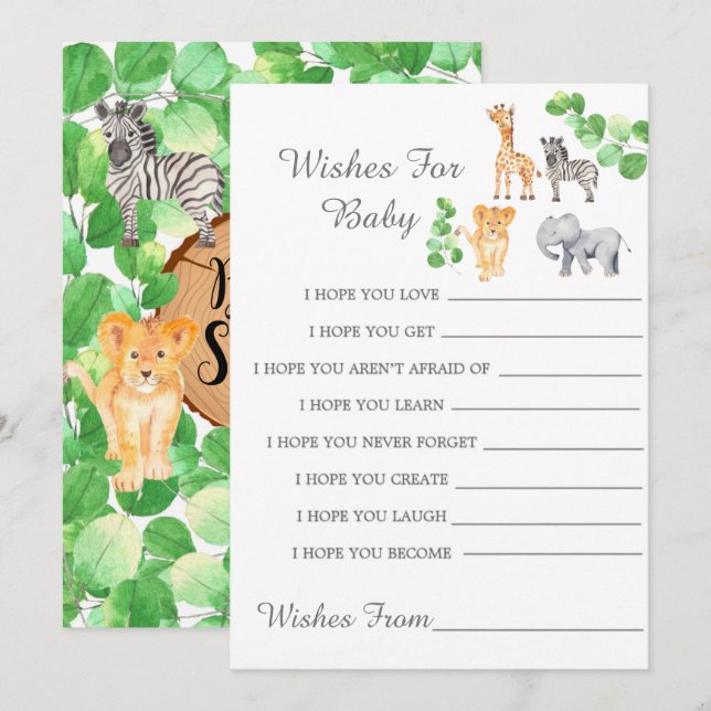 Woodland Safari Animals Wishes For Baby Card (Front/Back)