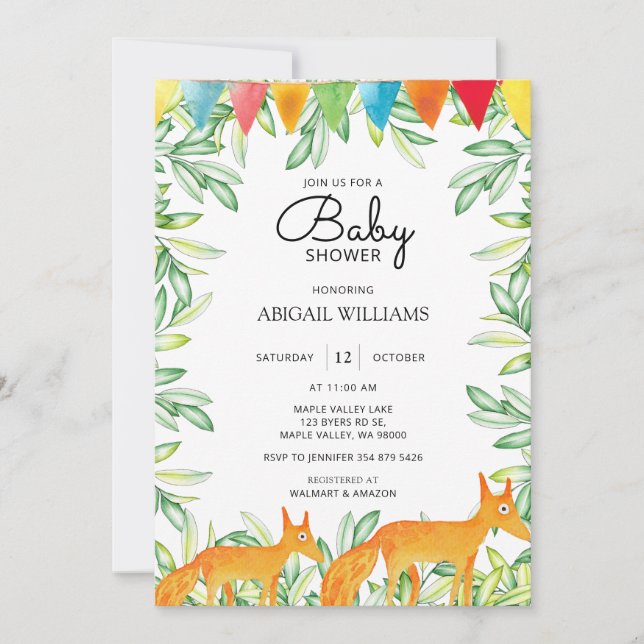 Woodland Safari Fox Mother & Baby Baby Shower Invitation (Front)