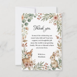  Woodland Sage Green Baby Shower Deer & Bunny Thank You Card