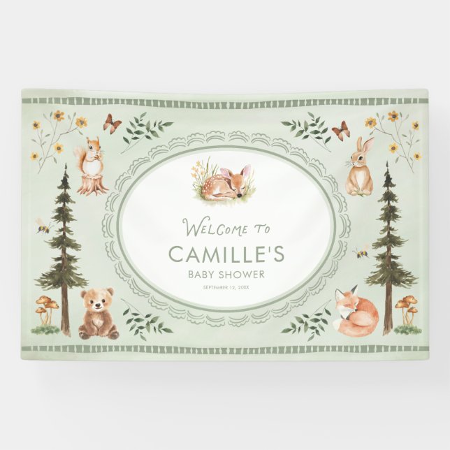 Woodland Sage Green Baby Shower Welcome Banner (Horizontal)
