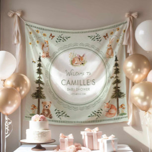 Woodland Sage Green Baby Shower Welcome Tapestry