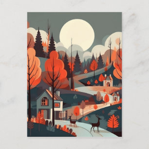 Woodland Scandi Village Art Postcard