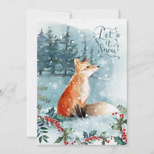 Woodland scene, fox Christmas Flat Greeting Card (Front)