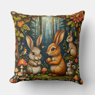Woodland Scene with Cute rabbits Cushion