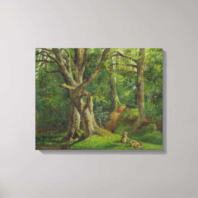 Woodland Scene with Rabbits, 1862 (oil on canvas) Canvas Print (Front)