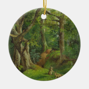Woodland Scene with Rabbits, 1862 (oil on canvas) Ceramic Tree Decoration