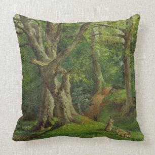 Woodland Scene with Rabbits, 1862 (oil on canvas) Cushion