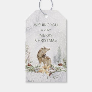 Woodland Scene Wolf Christmas New Year Gift Tags