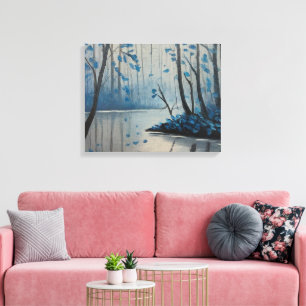 Woodland Serenity Blue Forest Pond Landscape Canvas Print