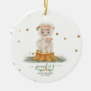 Woodland Sheep christmas baby shower Ceramic Tree Decoration