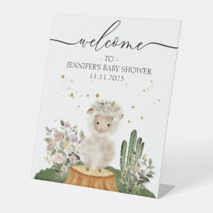 Woodland Sheep Welcome to baby shower natural Pedestal Sign