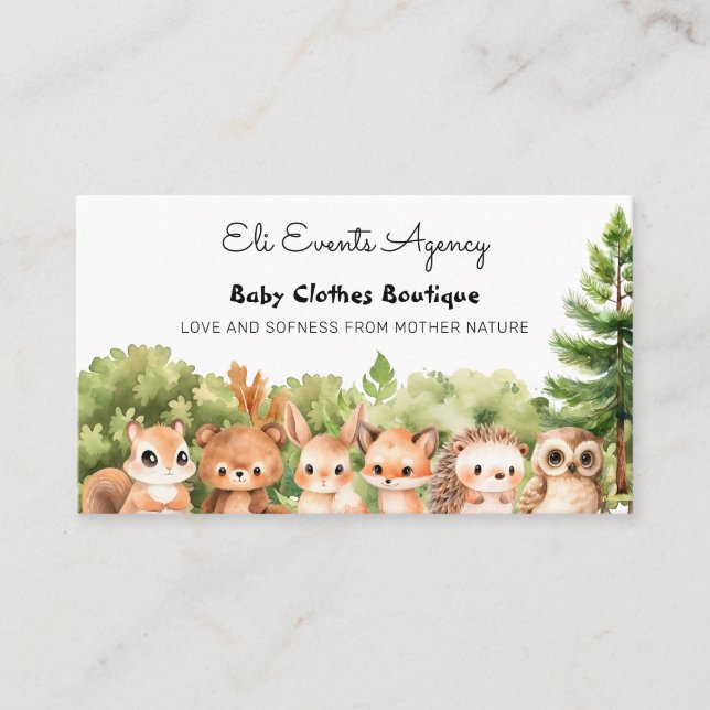 Woodland Simple Cute Baby Clothes Boutique Business Card (Front)