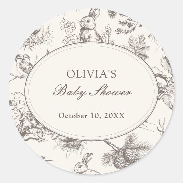 Woodland Sketch Allover Print Baby Shower Classic Round Sticker (Front)