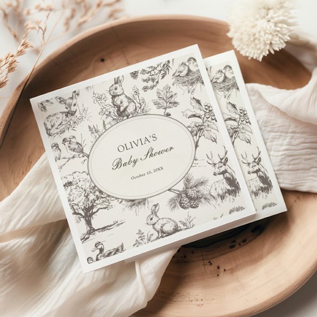 Woodland Sketch Allover Print Baby Shower Napkin (Creator Uploaded)