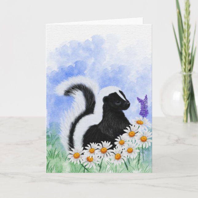 Woodland Skunk in Daisy Meadow 5x7 Greeting Card (Front)