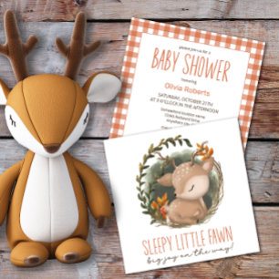 Woodland sleaping baby deer watercolor baby shower invitation