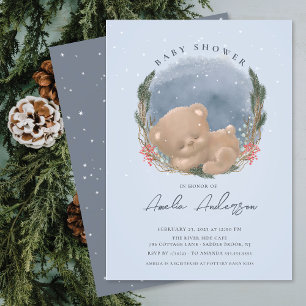 Woodland Sleeping Bear Baby Shower Invitation