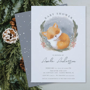 Woodland Sleeping Fox Baby Shower Invitation